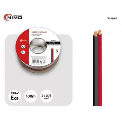 Rollo de cable de altavoz 2x0.75mm Rojo/Negro de 100m - WIR9011