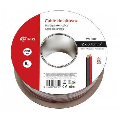 Rollo de cable de altavoz 2x0.75mm Rojo/Negro de 100m - WIR9011