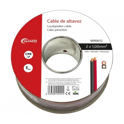 Rollo de cable de altavoz 2x1.00mm Rojo/Negro de 100m - WIR9012