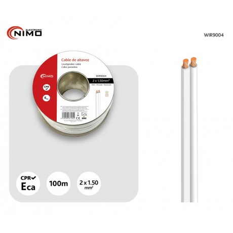 Rollo de cable de altavoz 2x1.50mm Blanco Polarizado de 100m - WIR9004