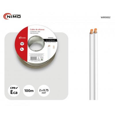 Rollo de cable de altavoz 2x0.75mm Blanco Polarizado 100m - WIR9002