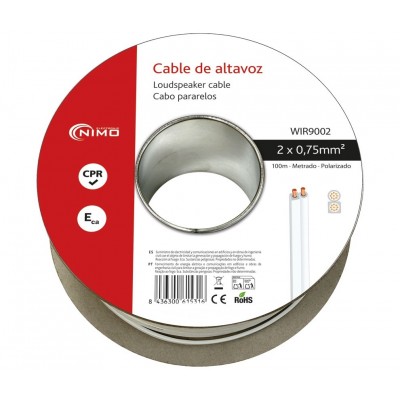 Rollo de cable de altavoz 2x0.75mm Blanco Polarizado 100m - WIR9002