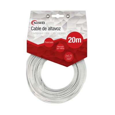 Cable de altavoz 2x0.75mm Blanco Polarizado 20m - WIR9002-20