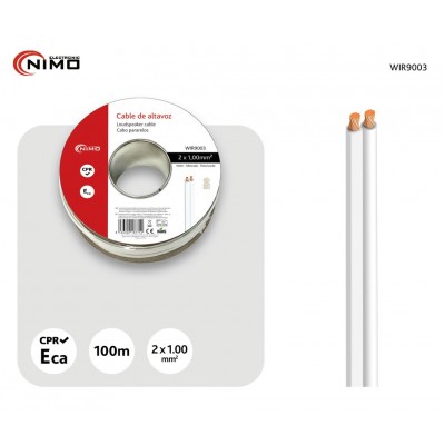 Rollo de cable de altavoz 2x1.00mm Blanco Polarizado de 100m - WIR9003