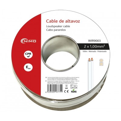 Rollo de cable de altavoz 2x1.00mm Blanco Polarizado de 100m - WIR9003