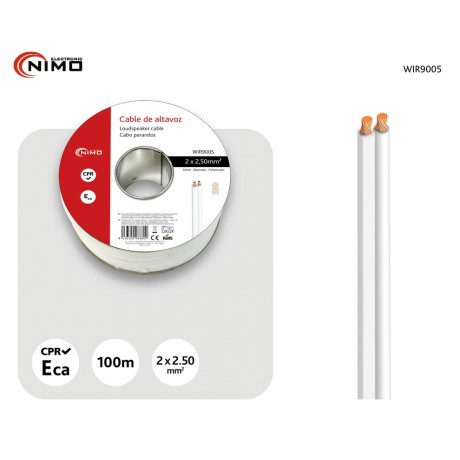 Rollo de cable de altavoz 2x2.50mm Blanco Polarizado de 100m - WIR9005
