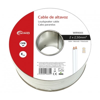 Rollo de cable de altavoz 2x2.50mm Blanco Polarizado de 100m - WIR9005
