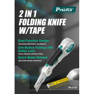 Navaja plegable con doble función, cinta métrica y navaja multiusos de Proskit - DK-2125