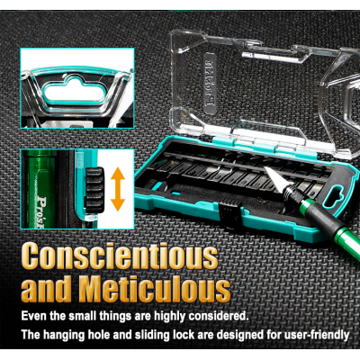 Estuche de cúters con mango de aluminio y 13 cuchillas de Proskit - PD-398