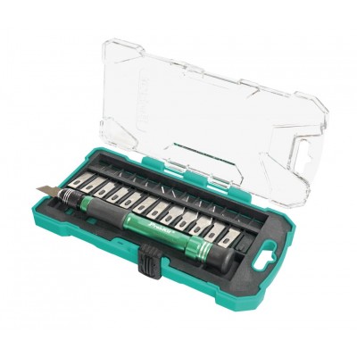 Estuche de cúters con mango de aluminio y 13 cuchillas de Proskit - PD-398