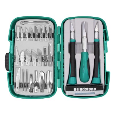 Estuche con 25 cúter y piedra de afilar para hobby de Proskit - PD-395A