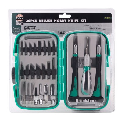 Estuche con 25 cúter y piedra de afilar para hobby de Proskit - PD-395A