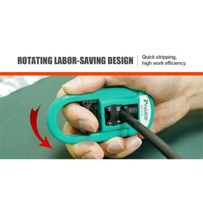 Pelacables coaxiales en un sólo paso por rotación de Proskit - CP-512