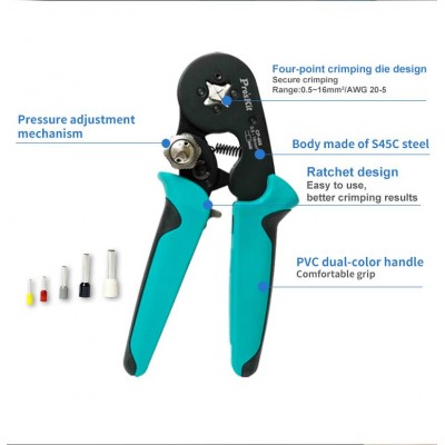 CP-468 Crimpadora de punteras cuatro puntos para cables eléctricos de Proskit