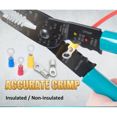 CP-412G Tenaza Crimpadora, Pela, Corta Cables y Tornillos para Terminales aislados y no aislados de Proskit