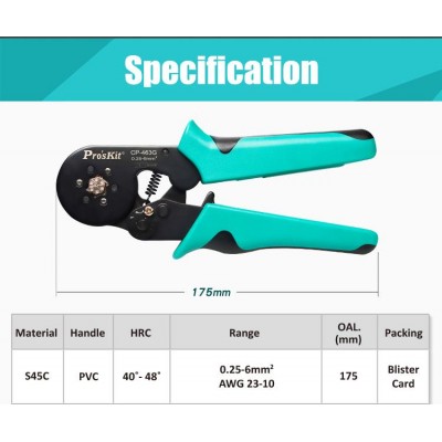 CP-463G Crimpadora de punteras seis puntos para cables eléctricos de Proskit