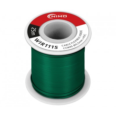 Rollo de Cable flexible 0.5mm, Cobre estañado, carrete 25m en PVC Verde - WIR1115