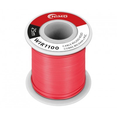 Rollo de Cable rígido 0.5mm, Cobre estañado, carrete 25m en PVC Rojo - WIR1100