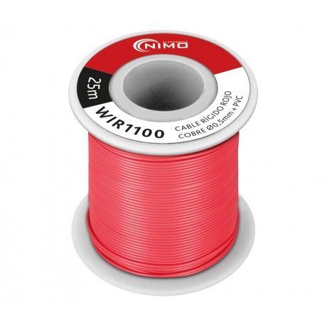 Rollo de Cable rígido 0.5mm, Cobre estañado, carrete 25m en PVC Rojo - WIR1100