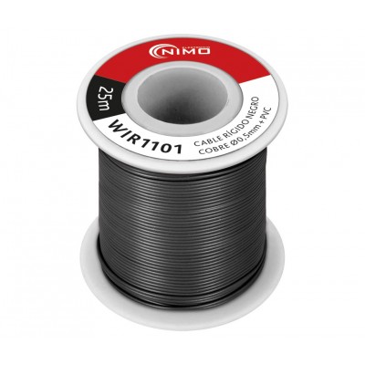Rollo de Cable rígido 0.5mm, Cobre estañado, carrete 25m en PVC Negro - WIR1101