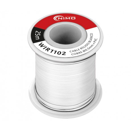 Rollo de Cable rígido 0.5mm, Cobre estañado, carrete 25m en PVC Blanco - WIR1102