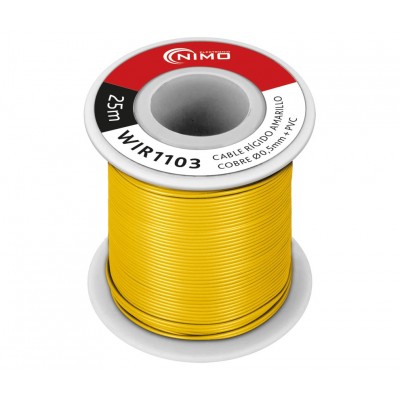 Rollo de Cable rígido 0.5mm, Cobre estañado, carrete 25m en PVC Amarillo - WIR1103