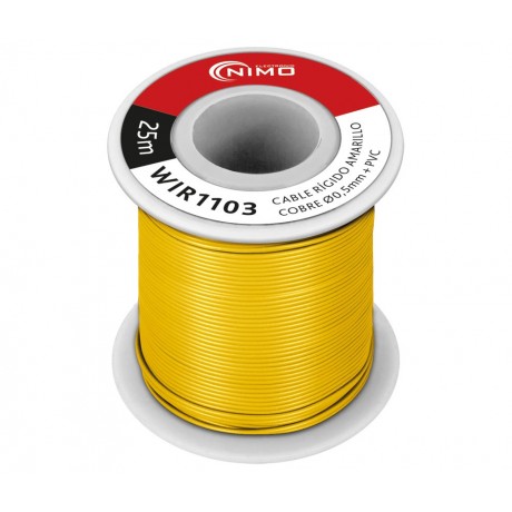 Rollo de Cable rígido 0.5mm, Cobre estañado, carrete 25m en PVC Amarillo - WIR1103