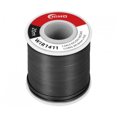 Rollo de Cable rígido 0.8mm, Cobre estañado, carrete 20m en PVC Negro - WIR1411