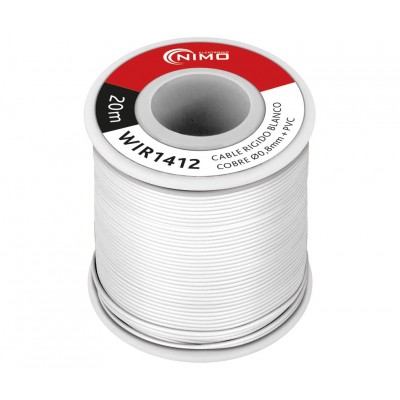 Rollo de Cable rígido 0.8mm, Cobre estañado, carrete 20m en PVC Blanco - WIR1412