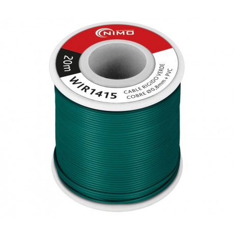 Rollo de Cable rígido 0.8mm, Cobre estañado, carrete 20m en PVC Verde - WIR1415