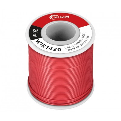 Rollo de Cable Flexible 0.8mm, Cobre estañado, carrete 20m en PVC ROJO