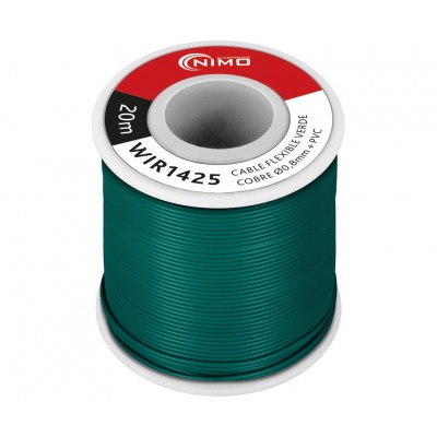 Rollo de Cable Flexible 0.8mm, Cobre estañado, carrete 20m en PVC VERDE