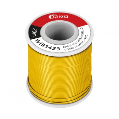 Rollo de Cable Flexible 0.8mm, Cobre estañado, carrete 20m en PVC AMARILLO