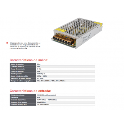 Fuente de alimentación conmutada 5V/50W/10A - ALM303
