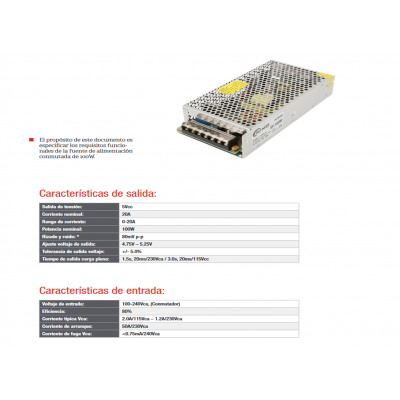 Fuente de alimentación conmutada 5V/100W/20,0A - ALM308
