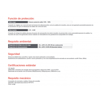 Fuente de alimentación conmutada 5V/100W/20,0A - ALM308