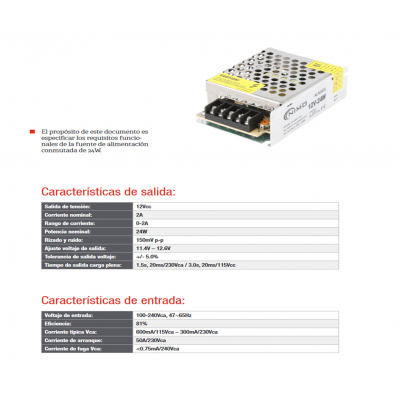 Fuente de alimentación conmutada 12V/24W/2A - ALM301