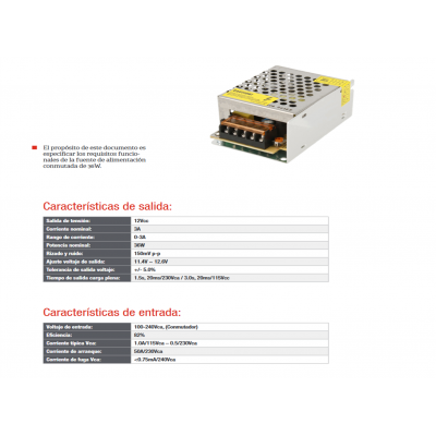 Fuente de alimentación conmutada 12V/36W/3,0A - ALM304