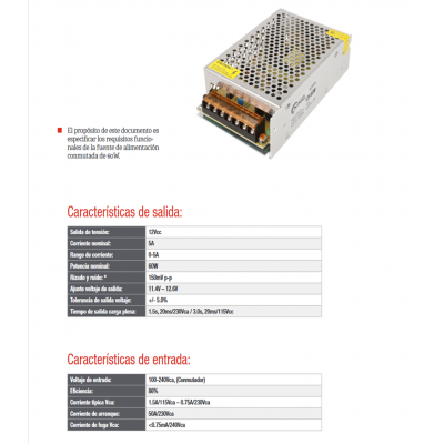 Fuente de alimentación conmutada 12V/60W/5A - ALM306