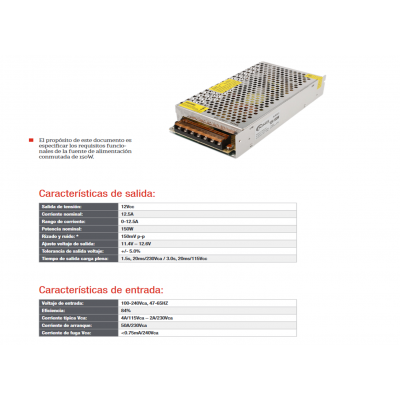 Fuente de alimentación conmutada 12V/150W/12.5A - ALM311