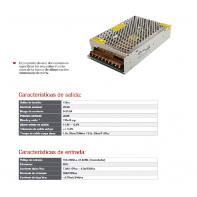 Fuente de alimentación conmutada 12V/240W/20A - ALM316