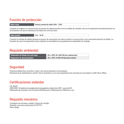 Fuente de alimentación conmutada 12V/240W/20A - ALM316