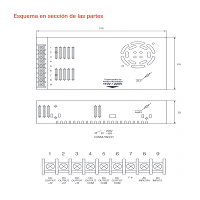 Fuente de alimentación conmutada 12V/500W/41.7A - ALM334