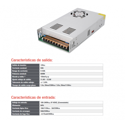 Fuente de alimentación conmutada 12V/600W/50A - ALM337