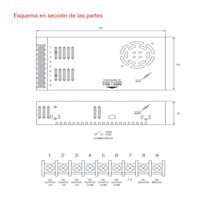 Fuente de alimentación conmutada 12V/600W/50A - ALM337
