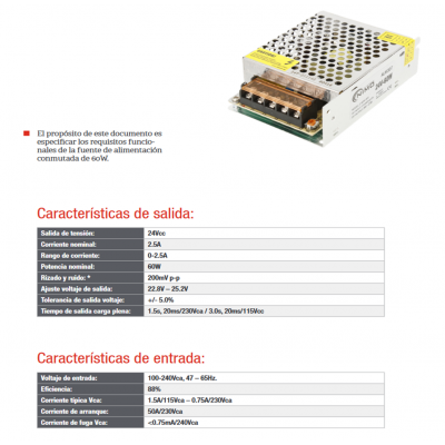 Fuente de alimentación conmutada 24V/60W/2.5A - ALM307