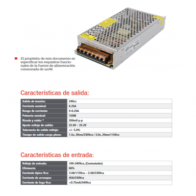 Fuente de alimentación conmutada 24V/150W/6.5A - ALM312