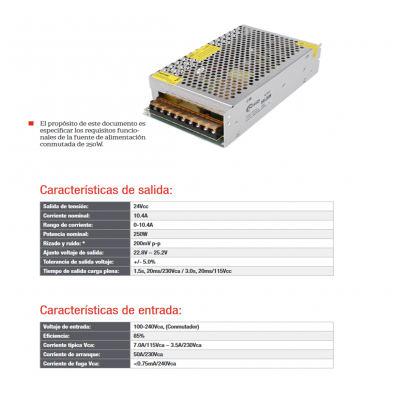 Fuente de alimentación conmutada 24V/250W/10.4A - ALM317