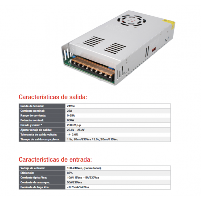 Fuente de alimentación conmutada 24v/600W/25A - ALM338