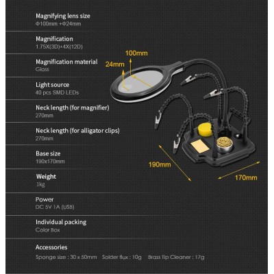Soporte para soldadura con lupa con luz y 4 brazos - SN-396N